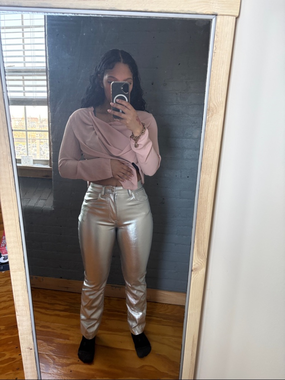 Abercrombie & Fitch Silver Straight-Leg Silver Pants